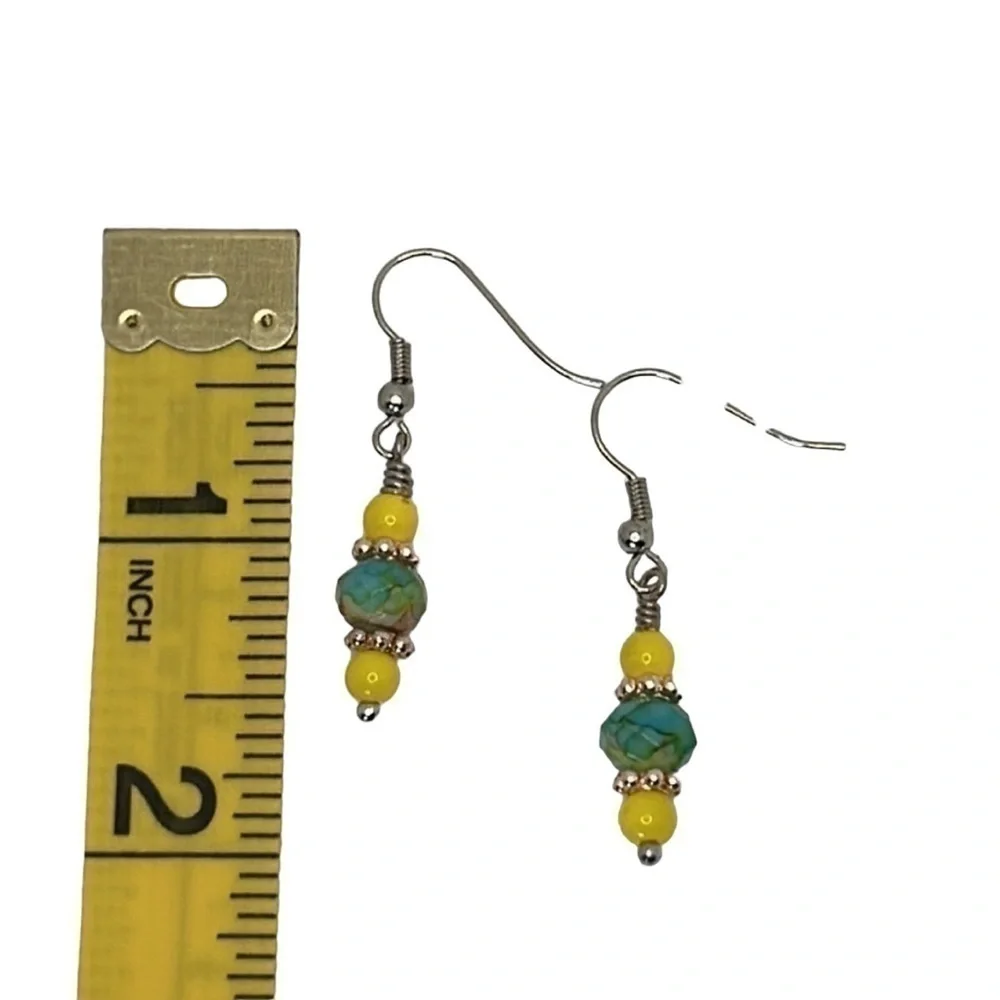 Earrings Glass Yellow/Green/Pink Dangle Silver Toned Dangle Handmade Earrings